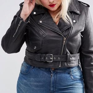 ASOS CURVE Cropped Leather Biker Jacket